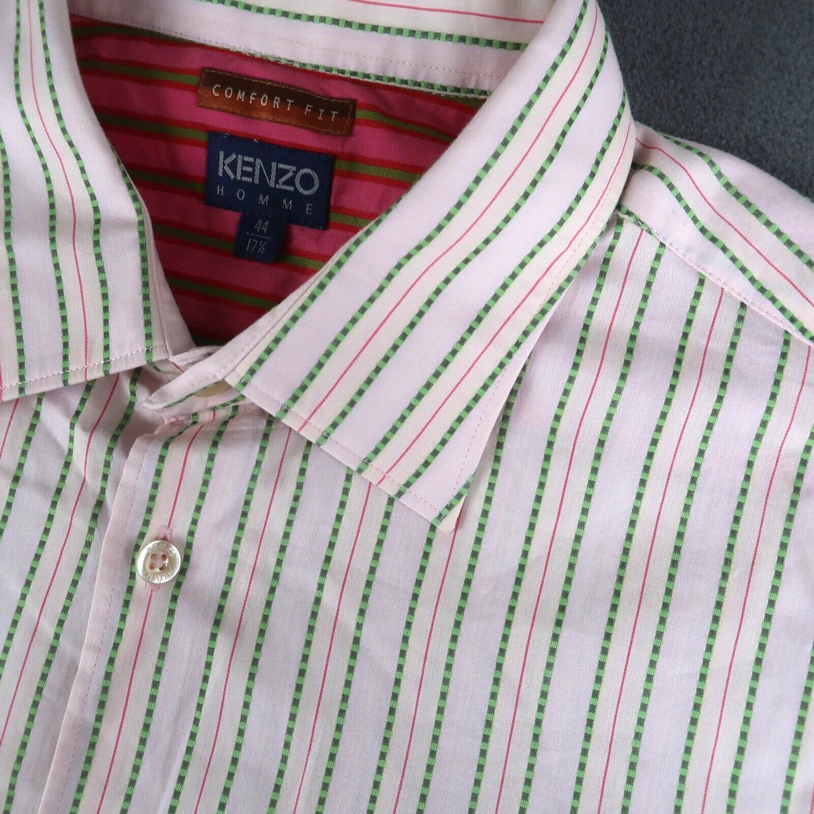 Camicia elegante rosa KENZO Homme comfort fit a righe manica lunga taglia 44 17 5