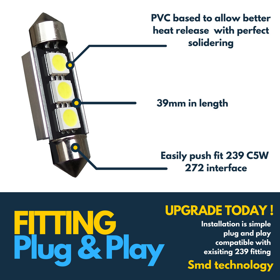 Vauxhall Opel Corsa D Interior Led Bulbs Mk3 1.0 239 C5w White Courtesy