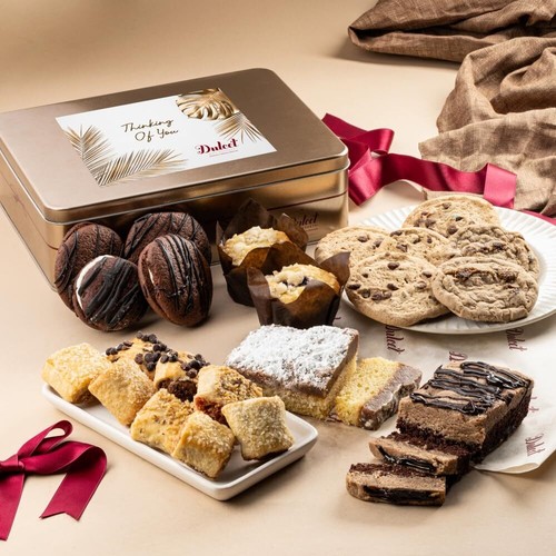 Dulcet Baked Goods Gift Box Gourmet Bakery Dessert Tin with Pies Muffin Cookies - Picture 2 of 23