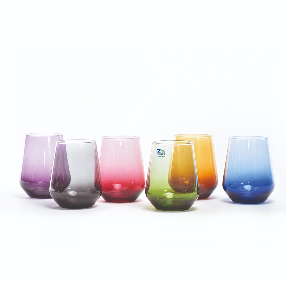 SET 6 BICCHIERI ICONIC COLORATI IN VETRO 425ml ACQUA VINO BIBITE SCATOLA...