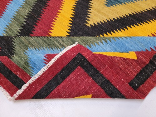 Alfombra de lana Kilim turca nómada colorida hecha a mano (5'7" x 10') - Imagen 4 de 12