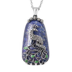 Lapis Lazuli Marcasite Peacock Chain Chakra Pendant Necklace for Women 20