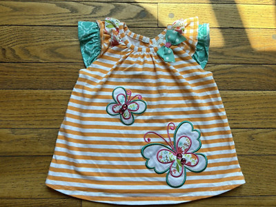Rare Editions Top 18 months Striped Butterfly Ruffles Bow Orange White Summer