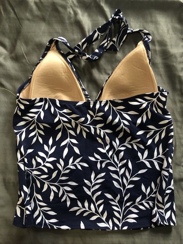 Lands End Blue V Neck Tankini Blouson Size 14 Regular Floral Swim Top Beach - Picture 6 of 10