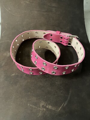 Pink Leather Belt 2 Holes Grommets Double Hole Double Prong