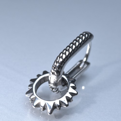 Silver stud stainless steel dangle round circle drop huggies earrings - Picture 5 of 5