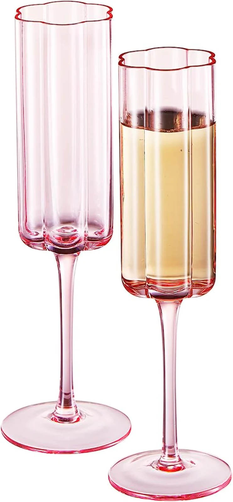 Flower Vintage Champagne Flute Glassware Set of 2 7.4 oz Colorful