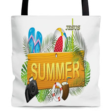 AOP Tote Bag "Summer" Graphic White Bag Printed on Both Sides