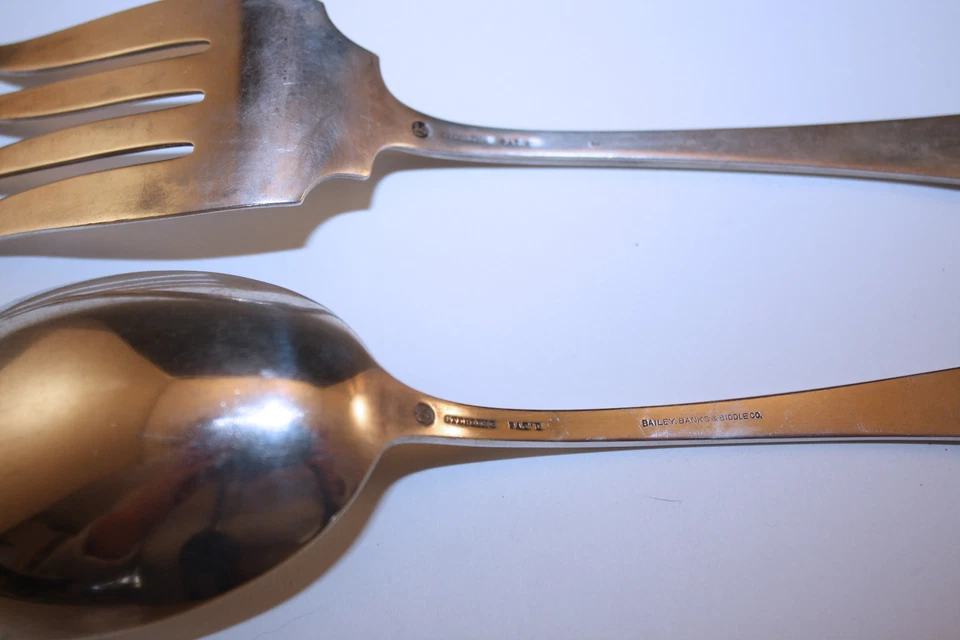 Juego de cuchara y tenedor para ensalada sólida Fairfax plata esterlina Gorham 1910 4 oz troy Foto 3 de 4