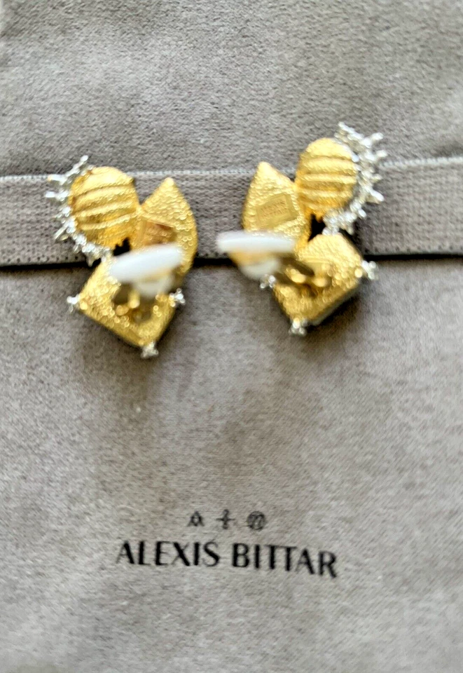 Brinco Alexis Bittar branco madrepérola/clipe turquesa sintético novo com etiquetas $295. - Imagem 3 de 4