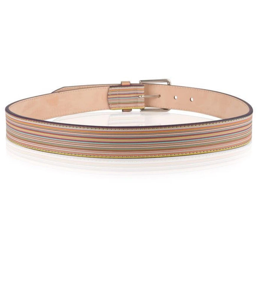 Paul Smith Hombre Relieve Firma Rayas Cinturón de Cuero - Imagen 4 de 4