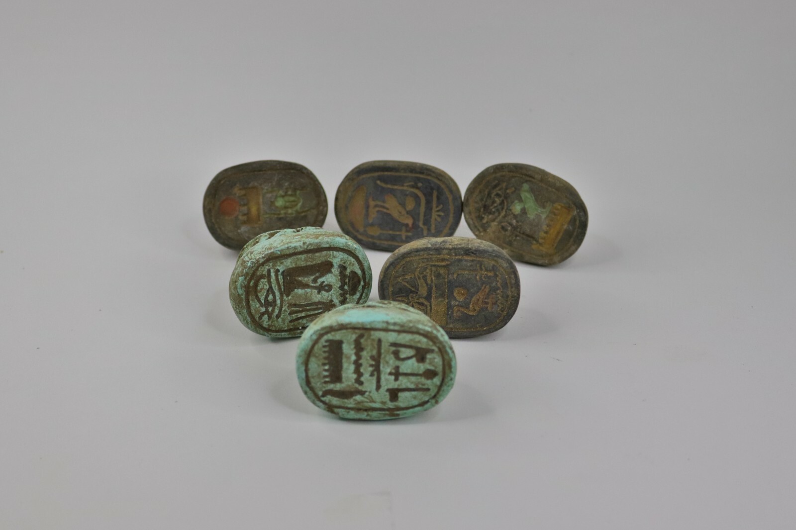 ANTIQUE ANCIENT EGYPTIAN PHARAONIC 6 Small Scarabs Good Luck Hiroglyphic 1541 Bc Popularne tanie