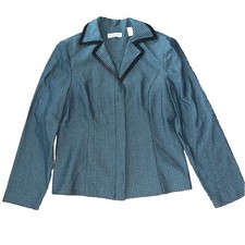 Amanda Smith Vintage Button Up Blazer Women's Sz 10P Blue Black Shoulderpads