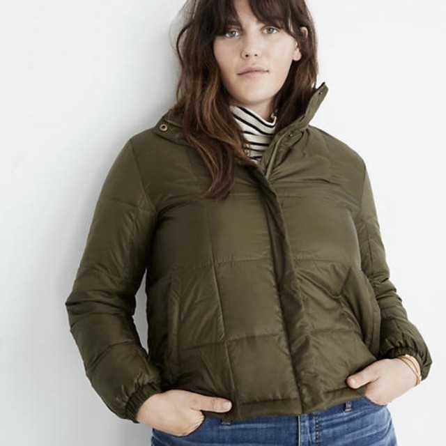 Madewell NWT Olive Green Travel Buddy Packable Puffer Jacket Size Large