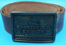 Vintage Atlas Powder Company The Explosives Experts Brass Belt Buckle Ltr Belt