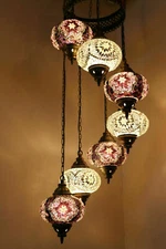 Turkish Moroccan Mosaic Hanging Ceiling Chandelier Lamp Light 7 Large Globe