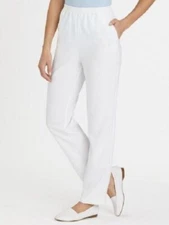 BLAIR No Iron Poplin Elastic Waist PANTS 24W Women's WHITE #B12576 FREE US SHIP