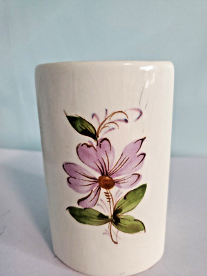Vintage Ceramic Vase White with Flower Made in Portugal F.T.D. 1981