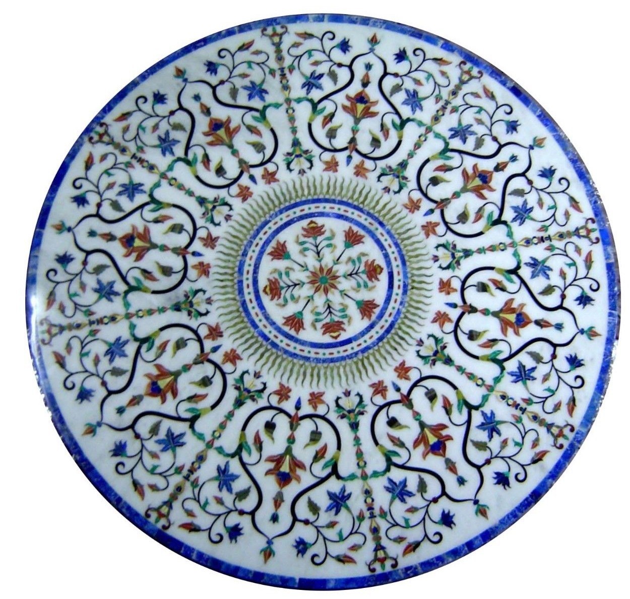 36-inch Round Table Top Inlay with Semi-Precious Stones Handmade Artisan Home Decor