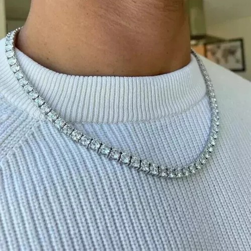 Women's Tennis Necklace 18" 4MM Round Lab Created Diamond 14K White Gold Plated - Picture 2 of 5