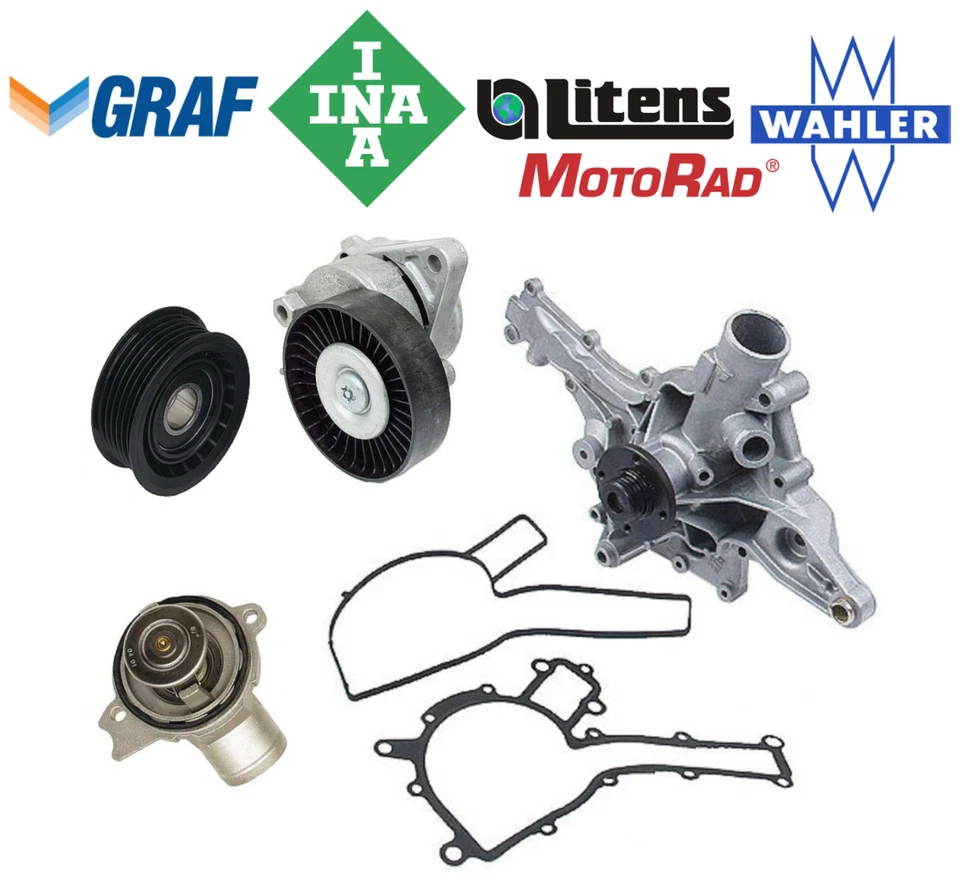 Conjunto de tensor termostato bomba de agua OEM polea loca 4 piezas para Mercedes V6 V8 Foto 4 de 4