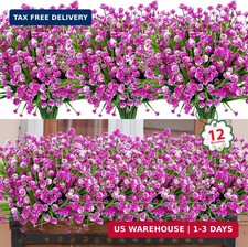 12 Bundles Artificial Flowers for Outdoors UV Resistant Fake Plastic Plants Faux