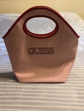 Guess Insulated Lunch Tote Bag With Allover Logo Pattern Rose Pink 15"