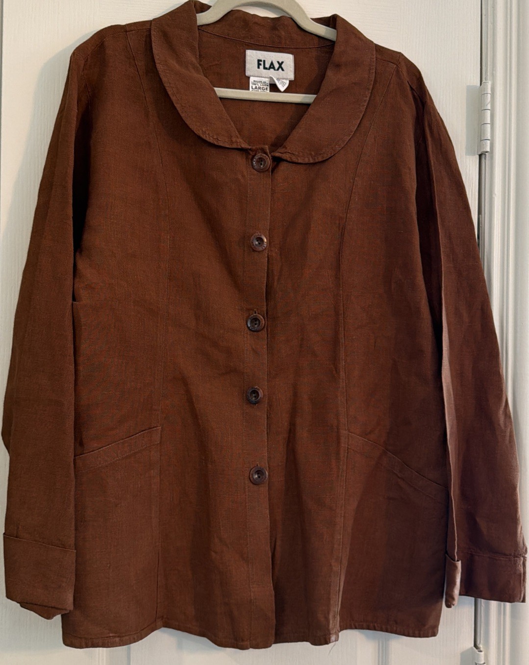 FLAX Brown Button Down Linen Jacket Size Large - image 1