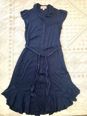 NWOT Anthropology Cloth & Stone Dark Blue Dress Short Sleeves 100% Ecovera Small