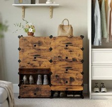 Narrow Shoe Cabinet Tall Rustic Storage Shelf Rack Industrial Slim Organiser