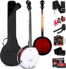 Pyle 5 String Resonator Banjo - Full Size 24 Bracket, Full Beginner Starter Kit