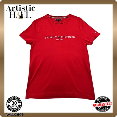 Tommy Hilfiger Herren T-Shirt Rot Bio Baumwolle Rundhals Gr.M