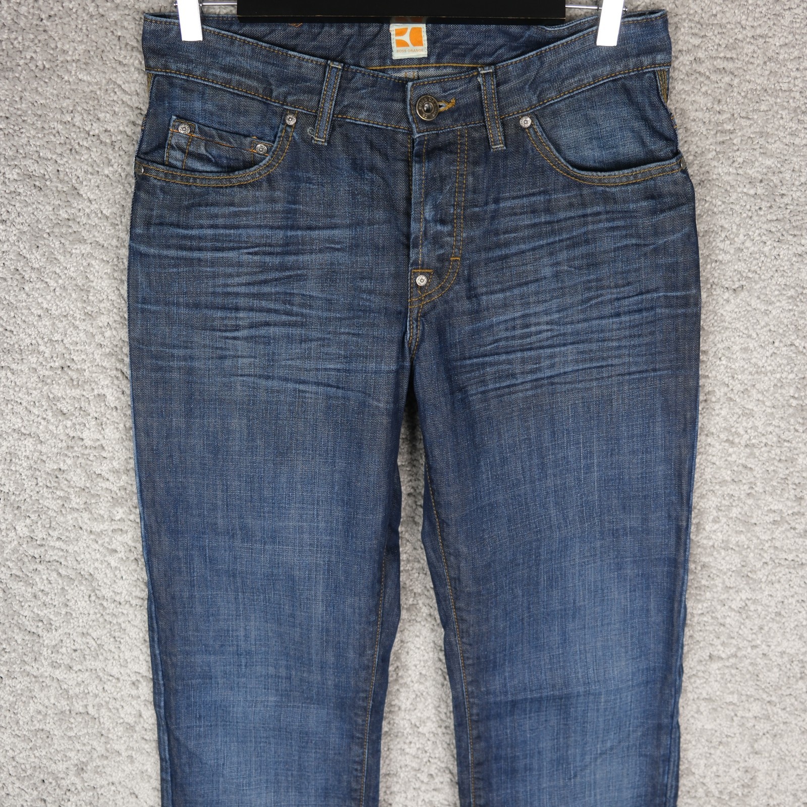 HUGO BOSS ORANGE 31 MEN'S JEANS REGULAR FIT W32 L34 BUTTON BLUE DENIM STRAIGHT