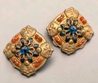 Vintage Miriam Haskell Signed Gold Tone Beaded Floral Ornate Clip On Earrings