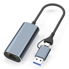 USB to Ethernet Adapter 2.5Gb, Dual-Connector 2 in 1 USBA USBC to 2.5 Gigabit...
