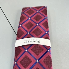 Perry Ellis Portfolio Mens Necktie Hendry Grid Maroon Office Professional New