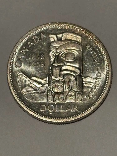 1958 Canada 80% Silver .800 Dollar Coin TOTEM HIGHER GRADE AU/UNC Silver