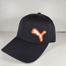 New PUMA Logo Black Orange Flexfit Hat Cap S/M