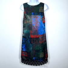 Alice and Olivia Clyde Shift Dress Womens S Patchwork Jewel Tone Upcycle Lace