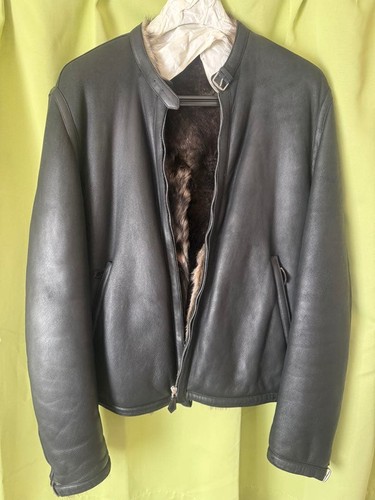 HERMES Lamb Leather Mouton Blouson Zip Up Fur