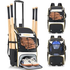 Leather Rolling Baseball Bag - Youth Softball Bag with Wheels for Boys Girls ...