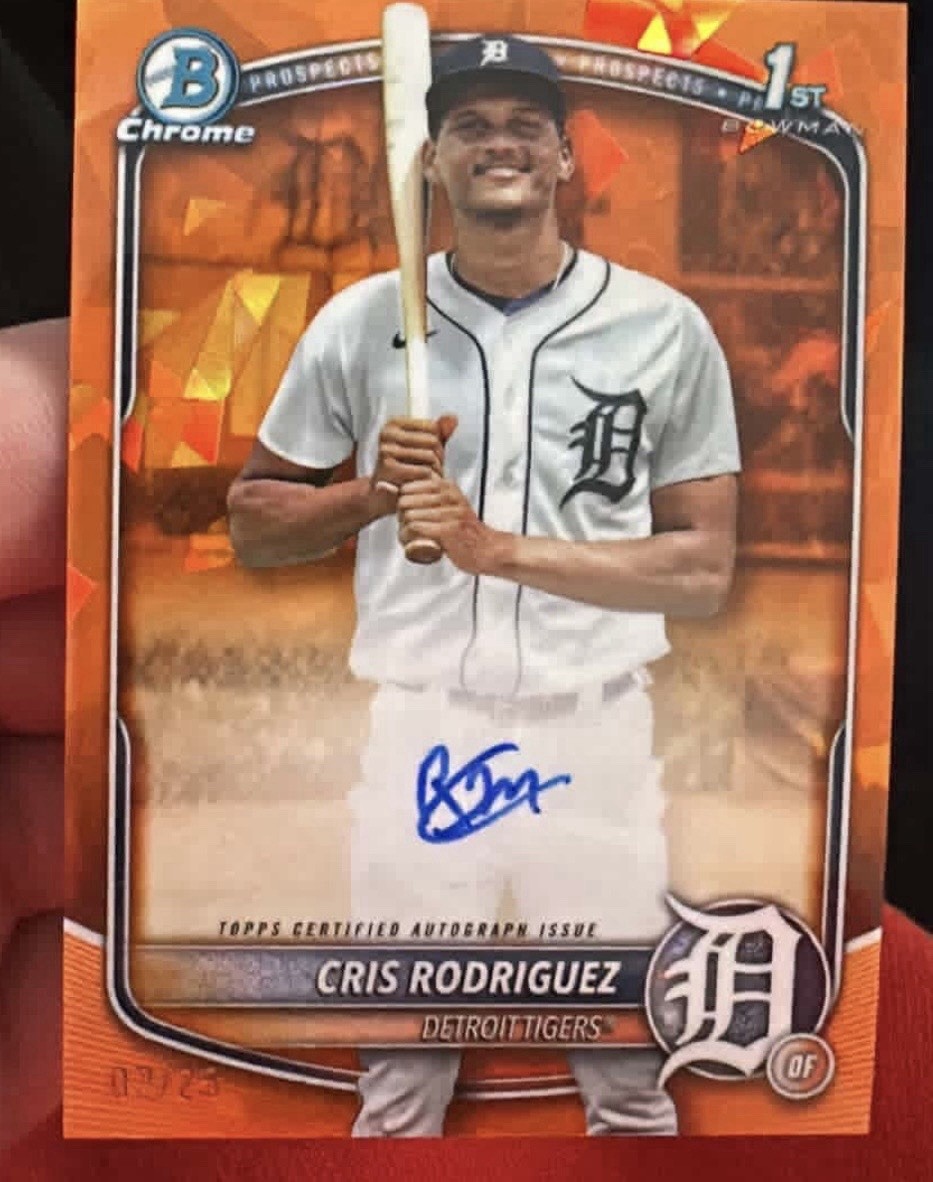 CRIS RODRIGUEZ AUTO ORANGE /25 - 2025 BOWMAN CHROME 1ST SAPPHIRE CPSA-CR Tigers
