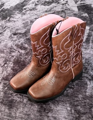 NWT WonderNation Western Square Toe Boots Pink/Brown Girls Size: 6
