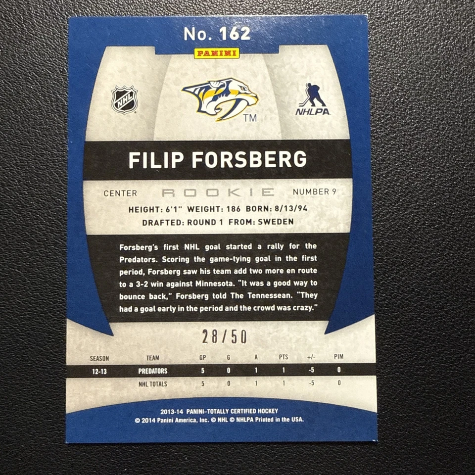 2013-14 Filip Forsberg /50 Rookie Blue Totally Certified RC Predators - Image 2 of 3