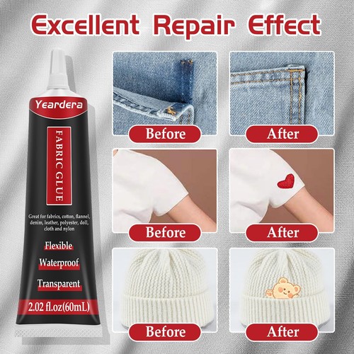 Fabric Glue, Permanent, Clear, Washable Adhesive for Clothing, Patches, Leath... - Picture 2 of 7