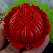 BR07996 52x52x13mm Beautiful Red Cinnabar Carved Flower Pendant Bead