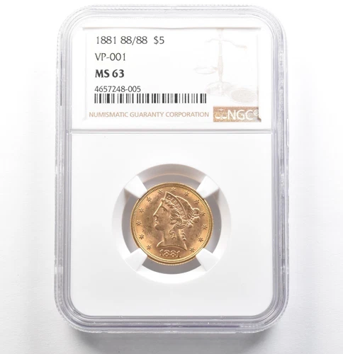 1881 88/88 $5 Liberty Head Gold Half Eagle VP-001 MS63 NGC *0596