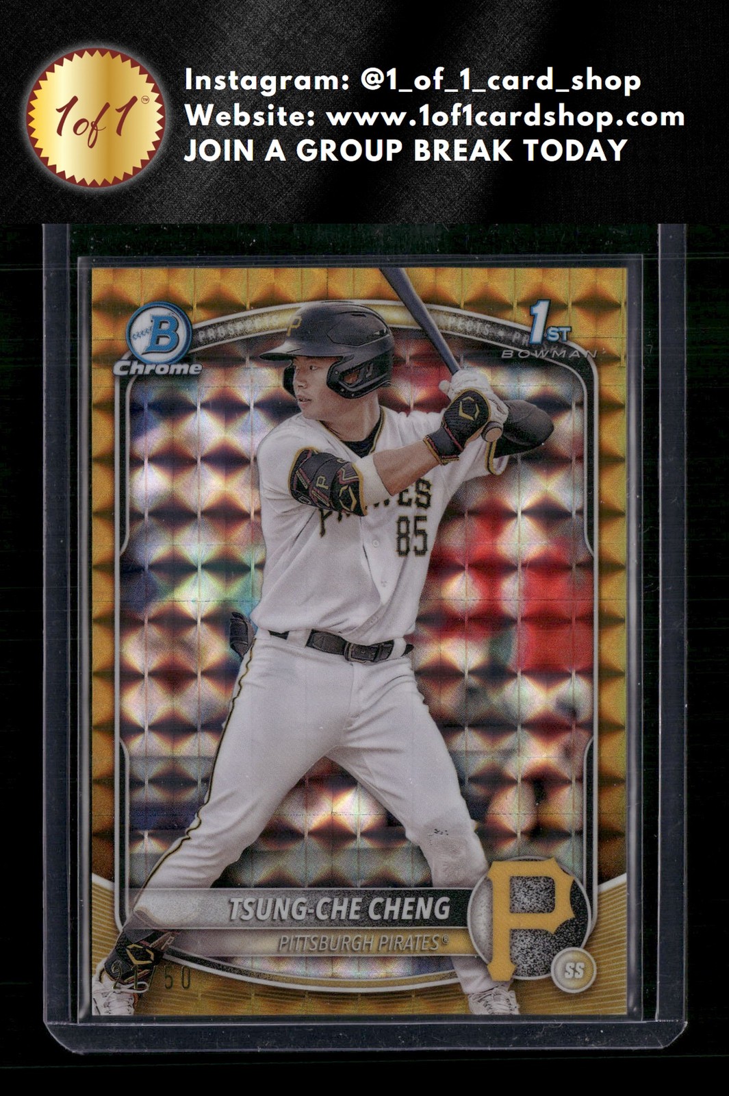 2025 Bowman #BCP-95 Tsung-Che Cheng Chrome Prospects Gold Geometric #21/50 AB