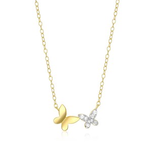 Authentic Two- Tone Gold- Plated Twin Butterfly Lab- Created Diamond Necklace