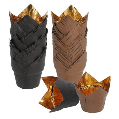 50Pcs Tulip Baking Cups Cupcake Muffins Liners Aluminum Foil(Gold/Coffee&Black)